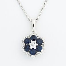 9ct white gold sapphire and diamond floral pendant