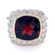 9ct gold square garnet and diamond cocktail ring
