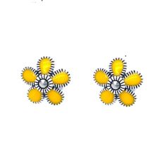Superbloom Kaleidoscope Sterling Silver and Yellow Enamel Flower Earrings