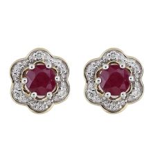 9ct gold ruby and diamond flower earrings